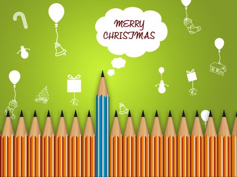 
conceptually showing merry christmas, many pencils in line with one main out