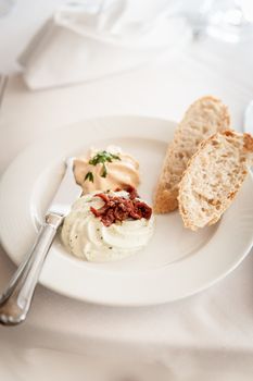 Creamy pate served with bread and pate