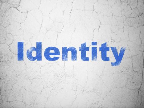 Privacy concept: Blue Identity on textured concrete wall background, 3d render