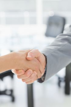 Closeup of shaking hands after a business meeting in the office