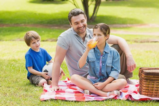 Smiling father with young kids in the park