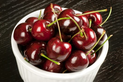 Close-up of a bowl of cherries.