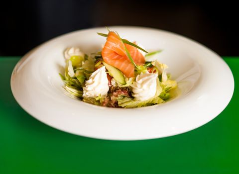 Salad - Smoked salmon with vegetables, served with cream