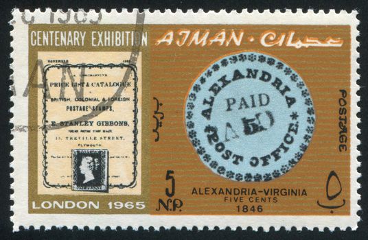 AJMAN - CIRCA 1965: stamp printed by Ajman, shows a Stamp and a Catalogue, circa 1965