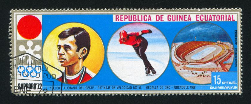 EQUATORIAL GUINEA - CIRCA 1972: stamp printed by Equatorial Guinea, shows Speed Skating, circa 1972