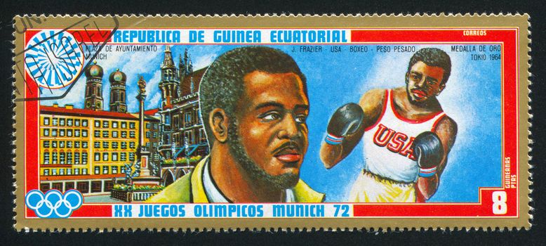 EQUATORIAL GUINEA - CIRCA 1972: stamp printed by Equatorial Guinea, shows Marienplatz and Boxing, circa 1972