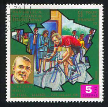 EQUATORIAL GUINEA - CIRCA 1972:  stamp printed by Equatorial Guinea, shows bicycle, circa 1972.