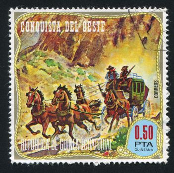 EQUATORIAL GUINEA - CIRCA 1976: stamp printed by Equatorial Guinea, shows American frontier, circa 1976