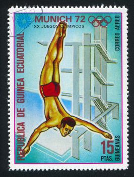 EQUATORIAL GUINEA - CIRCA 1972: stamp printed by Equatorial Guinea, shows Diving, circa 1972