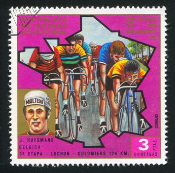 EQUATORIAL GUINEA - CIRCA 1972:  stamp printed by Equatorial Guinea, shows bicycle, circa 1972.