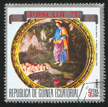 EQUATORIAL GUINEA - CIRCA 1973: stamp printed by Equatorial Guinea, shows Ascension of Christ, by Perugino, circa 1973