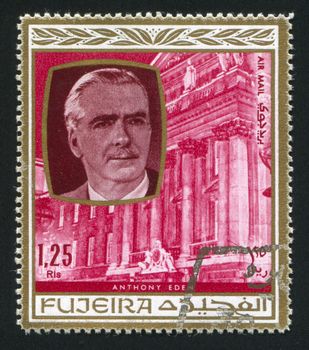 FUJEIRA - CIRCA 1976: stamp printed by Fujeira, shows Anthony Eden, circa 1976