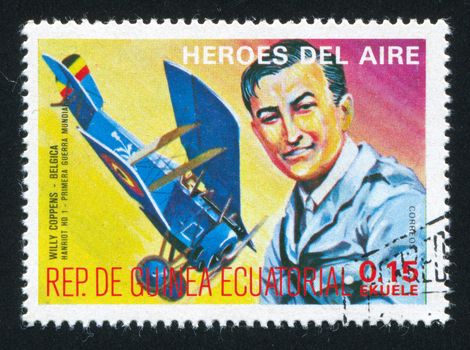 EQUATORIAL GUINEA - CIRCA 1972: stamp printed by Equatorial Guinea, shows Willy Coppens and Airplane, circa 1972