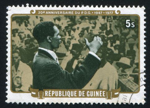 EQUATORIAL GUINEA - CIRCA 1977: stamp printed by Equatorial Guinea, shows Leader of Democratic Party of Guinea, circa 1977