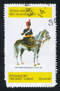 GREAT BRITAIN - CIRCA 1973: stamp printed by Great Britain, shows royal artillery mounted band, drummer, circa 1973