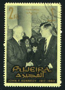 FUJEIRA - CIRCA 1976: stamp printed by Fujeira, shows John Kennedy, circa 1976