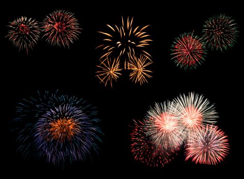 Collection of Colorful Fireworks on Black Background