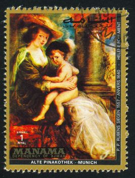 MANAMA - CIRCA 1971: stamp printed by Manama, shows Helene Fourment by Rubens, circa 1971