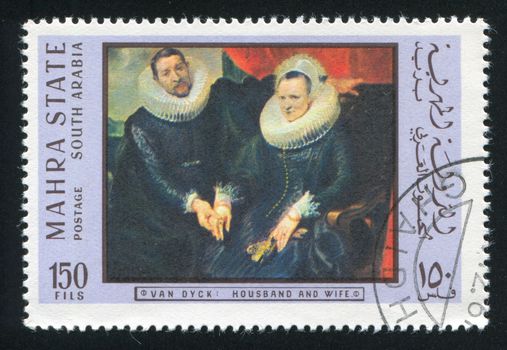 SOUTH ARABIA - CIRCA 1972: stamp printed by South Arabia, shows Husband and Wife by Van Dyck, circa 1972