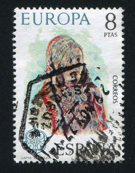 SPAIN - CIRCA 1974: stamp printed by Spain, shows Woman from Baza, circa 1974