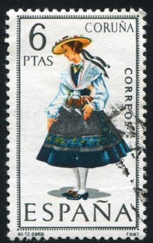 SPAIN - CIRCA 1968: stamp printed by Spain, shows woman Regional Costumes, circa 1968
