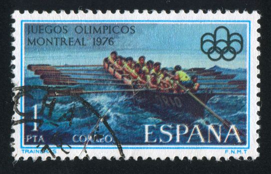 SPAIN - CIRCA 1976: stamp printed by Spain, shows Rowing at Montreal Olympic Games, circa 1976