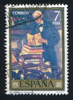 SPAIN - CIRCA 1972: stamp printed by Spain, shows Painting "Bibliophile" by Gutierrez Solana, circa 1972