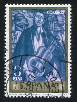 SPAIN - CIRCA 1972: stamp printed by Spain, shows Painting "Blind of the Romances" by Gutierrez Solana, circa 1972