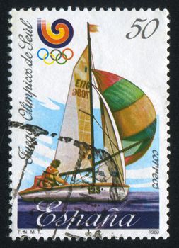 SPAIN - CIRCA 1988: stamp printed by Spain, shows Sailing at Seoul Olympic Games, circa 1988