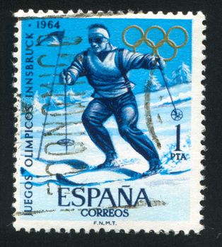 SPAIN - CIRCA 1964: stamp printed by Spain, shows Slalom Sportsman at the Olympic Games, circa 1964