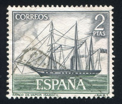 SPAIN - CIRCA 1964: stamp printed by Spain, shows Steamer, Isabel II, circa 1964