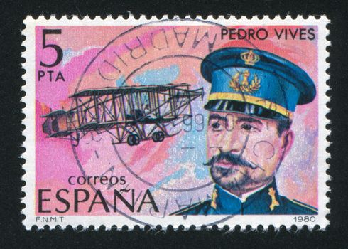 SPAIN - CIRCA 1980: stamp printed by Spain, shows Pedro Vives and Airplane, circa 1980