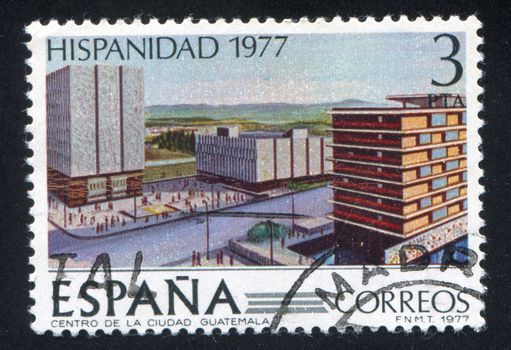SPAIN - CIRCA 1977: stamp printed by Spain, shows Modern Buildings in Guatemala, circa 1977