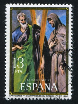 SPAIN - CIRCA 1982: stamp printed by Spain, shows Painting "St. Andrew and St. Francis" by El Greco, circa 1982