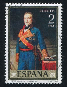 SPAIN - CIRCA 1977: stamp printed by Spain, shows Portrait of Duke of San Miguel by Federico Madrazo, circa 1977