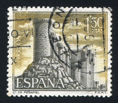 SPAIN - CIRCA 1968: stamp printed by Spain, shows Castle Penafiel, Valladolid, circa 1968