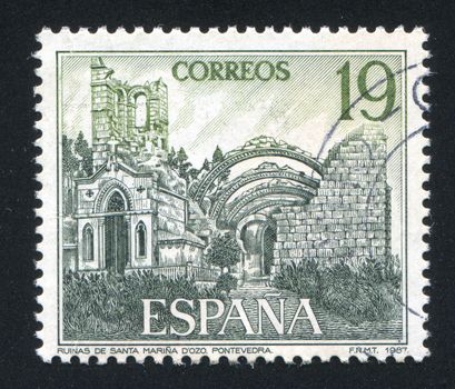 SPAIN - CIRCA 1987: stamp printed by Spain, shows Santa Maria ruins Dozo, circa 1987