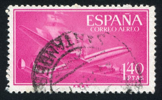 SPAIN - CIRCA 1955: stamp printed by Spain, shows plane and ship, circa 1955