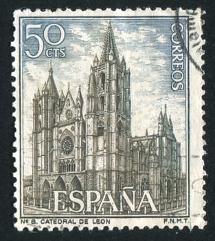 SPAIN - CIRCA 1964: stamp printed by Spain, shows Leon Cathedral, circa 1964