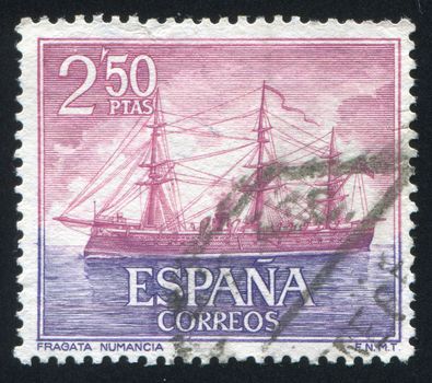 SPAIN - CIRCA 1964: stamp printed by Spain, shows Frigate Numancia, circa 1964