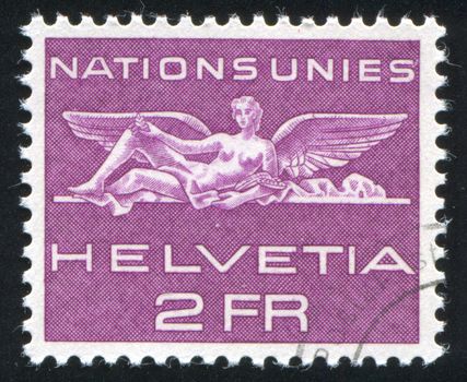 SWITZERLAND - CIRCA 1962: stamp printed by Switzerland, shows Statue from UN building in Geneva, circa 1962