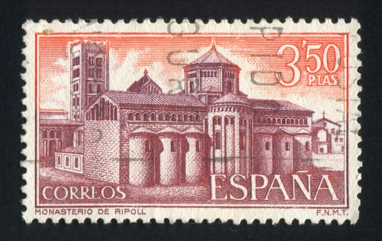 SPAIN - CIRCA 1970: stamp printed by Spain, shows Ripoll Monastery, View of monastery, circa 1970