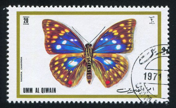 UMM AL-QUWAIN - CIRCA 1972: stamp printed by Umm al-Quwain, shows Japanese emperor butterfly, circa 1972