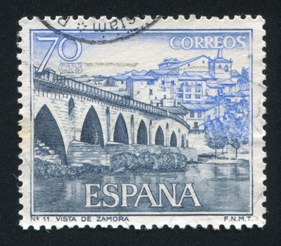 SPAIN - CIRCA 1965: stamp printed by Spain, shows Bridge in Zamora, circa 1965