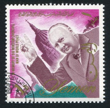 YEMEN - CIRCA 1972: stamp printed by Yemen, shows Winston Churchill, circa 1972
