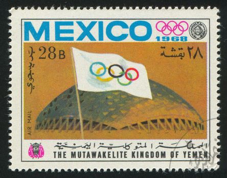 YEMEN - CIRCA 1968: stamp printed by Yemen, shows Flag and Stadium, circa 1968