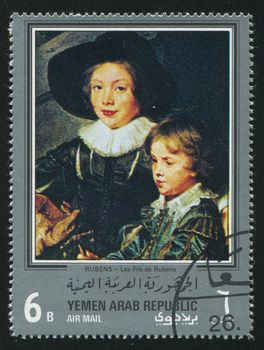 YEMEN - CIRCA 1972: stamp printed by Yemen, shows Les Fils by Rubens, circa 1972