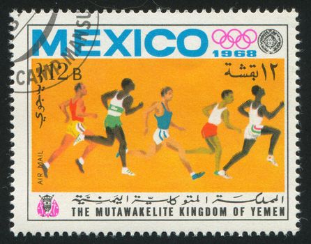 YEMEN - CIRCA 1968: stamp printed by Yemen, shows sprint, circa 1968