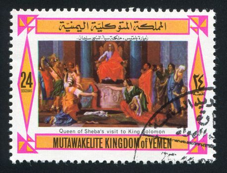 YEMEN - CIRCA 1968: stamp printed by Yemen, shows Queen Sheba on Throne, circa 1968