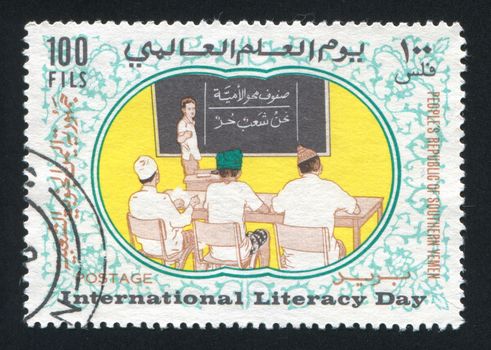 YEMEN - CIRCA 1969: stamp printed by Yemen, shows Classroom, circa 1969